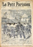La guerre entre le Japon et la Chine. Un convoi de prisonniers Chinois conduit par les soldats Japonais après la bataille de Ping-Yank.