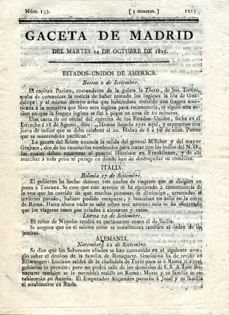 journal Gazeta de Madrid Gaceta de Madrid del Martes 24 de octubre de 1815