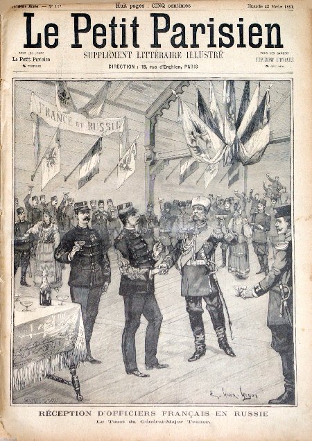 journal Le petit Parisien illustré Réception d'officiers Français en Russie. Le Toast du Général-Major Tenner.
