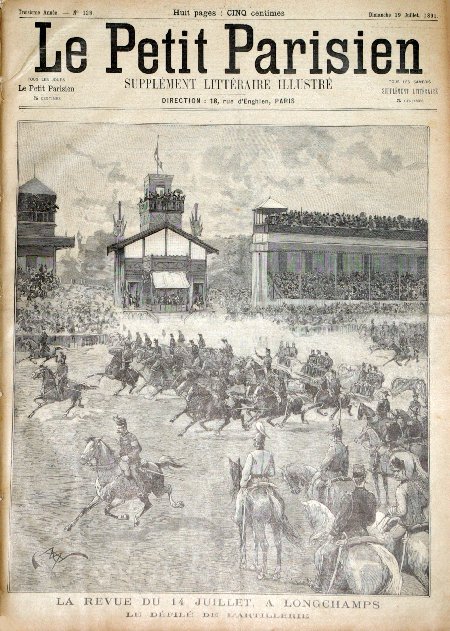journal Le petit Parisien illustré La revue du 14 Juillet, à Longchamps. Le défilé de l'artillerie.