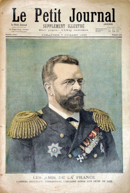 journal Le petit journal illustré Les amis de la France. L'Amiral Skrydlow, Commandant l'escadre russe aux fêtes de Kiel.