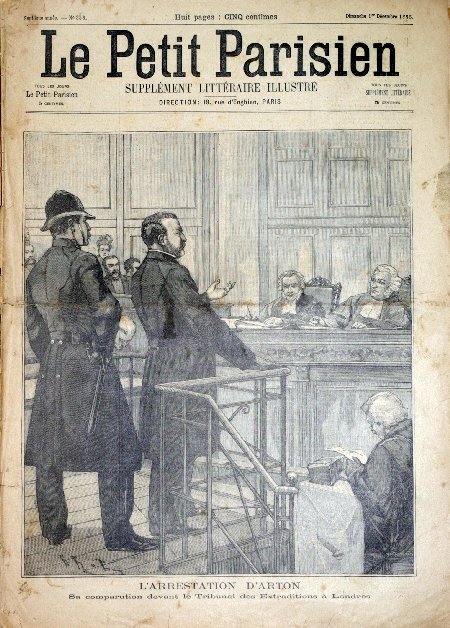 journal Le petit Parisien illustré L'arrestation d'Arton. Sa comparution devant le Tribunal des Extraditions à Londres.