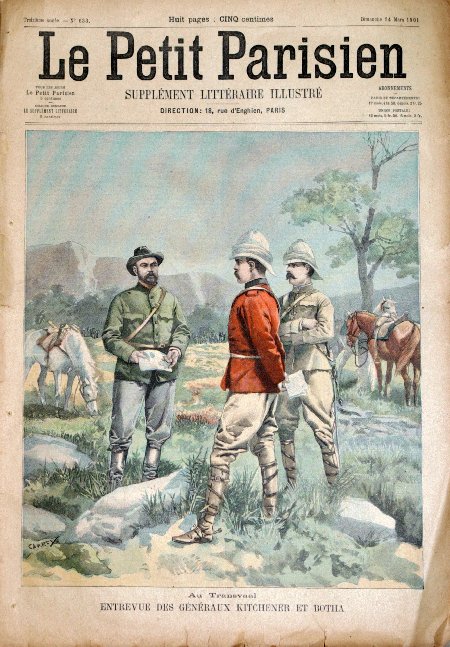 journal Le petit Parisien illustré au Transvaal. Entrevue des Généraux Kitchener et Botha.