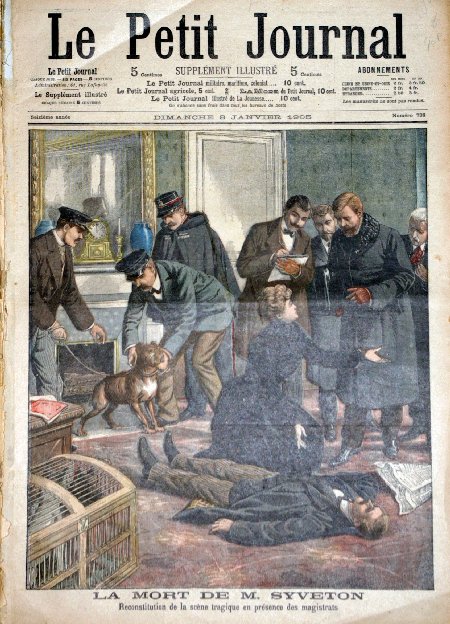 journal Le petit journal illustré La mort de M. Syveton. Reconstitution de la scène tragique en présence de magistrats.