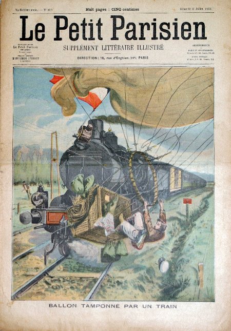 journal Le petit Parisien illustré Ballon tamponné par un train.