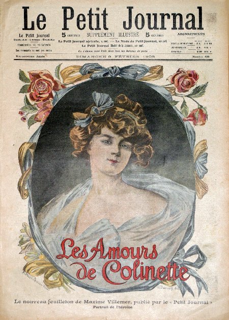 journal Le petit journal illustré Le nouveau feuilleton de Maxime Villemer, publié par le 'Petit Journal'. Portrait de l'héroïne.