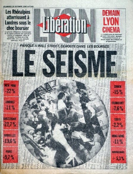 journal Libération  Le Séisme '. Panique à Wall Street, déroute dans les bourses.