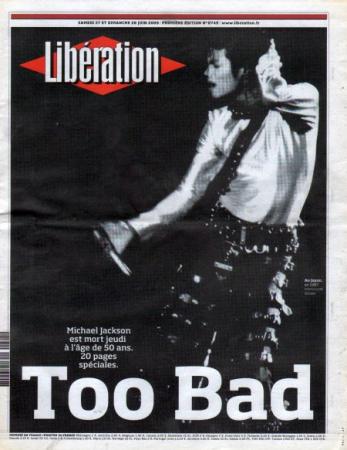 journal Libération Michael Jackson est mort jeudi à l'âge de 50 ans. 20 pages spéciales.