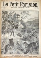 Nos soldats au Tonkin. Une colonne française attaquée par des tigres près de la forêt de Kame-Daï.