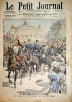 Sa Majesté Sisowath à Paris. Le cortège du roi de Cambodge sur la place de l'Opéra.