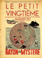 Première planche de l'album Jo et Zette le rayon du mystère. Double planche de l'oreille cassée. Tintin échappe à ses poursuivants en se jettant d'un pont. petits dommages sur bord