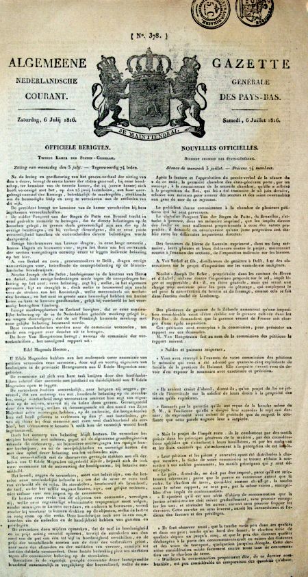 journal Gazette générale des Pays-Bas Des brasseurs de bière de Louvain expriment leurs plaintes contre le projet de l'imposition indirecte sur les bières.
