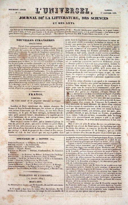 journal L Universel De l'état actuel de la propriété littéraire en France et en Angleterre