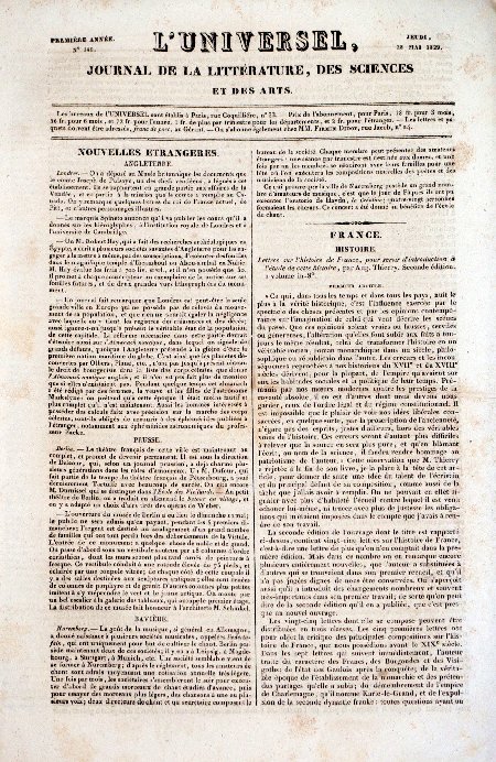 journal L Universel Quelques lettres du Roi de France, et d'autres personnages illustres, ont été déposées au Musée britannique.