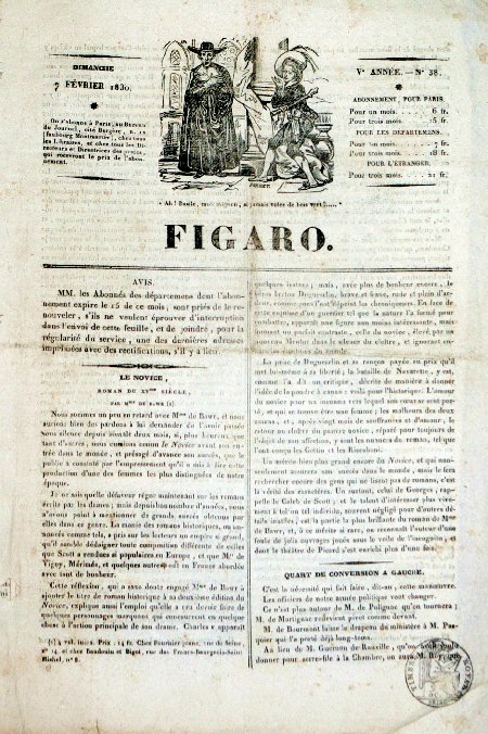 journal Figaro Le novice. Romand du XVème siècle.