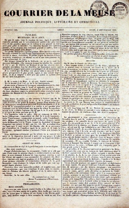 journal Courrier de la Meuse Pillages et incendies à Bruxelles. Les gardes bourgeoises s'arment partout.