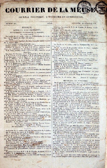 journal Courrier de la Meuse Actes du gouvernement provisoire de la Belgique.