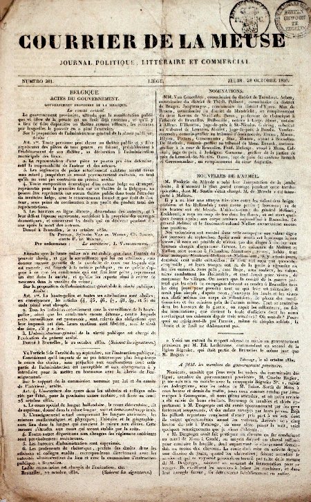 journal Courrier de la Meuse Organisation du théatre en Belgique par le gouvernement provisoire.