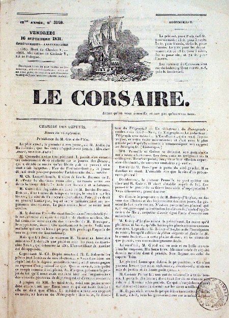 journal Le Corsaire Séance du 15 Septembre de la Chambre des Députés présidée par M. Girod de l'Ain.