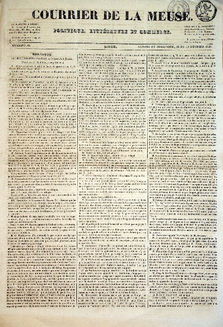 journal Courrier de la Meuse Belgique. Séance de la Chambre des Représentants autour de la discussion du budget de l'intérieur.