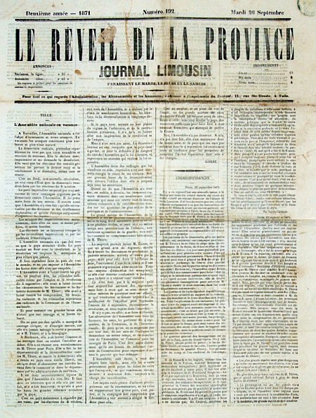 journal Le réveil de la province Journal Limousin