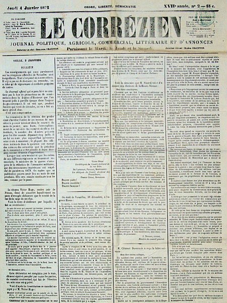 journal Le Corrézien Journal politique, agricole, commercial, littéraire et d'annonces
