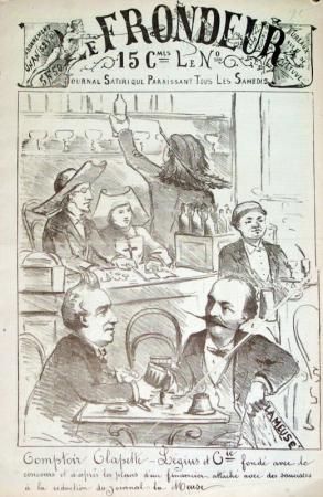 journal Le Frondeur Comptoir Clapette-Légins et Co fondé avec le concours et d'après les plans d'un financier attaché avec des saucisses à la rédaction du journal La Meuse.