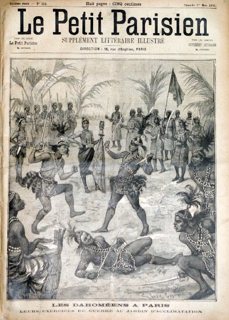 journal Le petit Parisien illustré Les Dahoméens à Paris. Leurs exercices de guerre au jardin d'acclimatation.