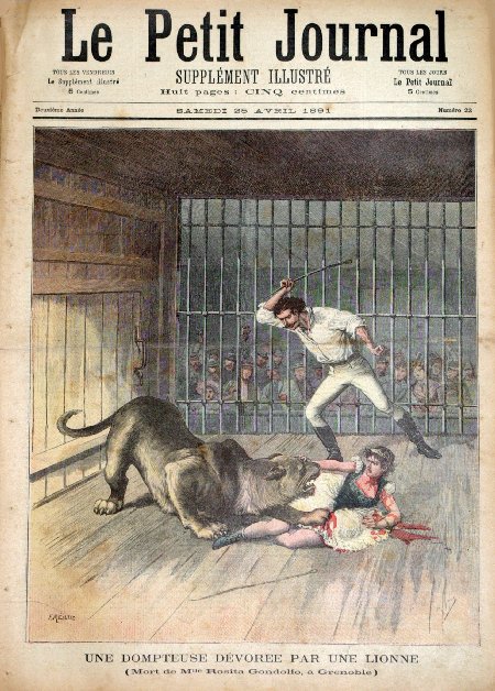 journal Le petit journal illustré Une dompteuse dévorée par une lionne. (Mort de Mlle Rosita Gondolfo, à Grenoble).