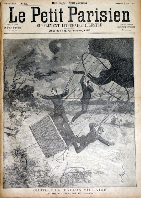 journal Le petit Parisien illustré Chute d'un ballon militaire. Trois officiers blessés.