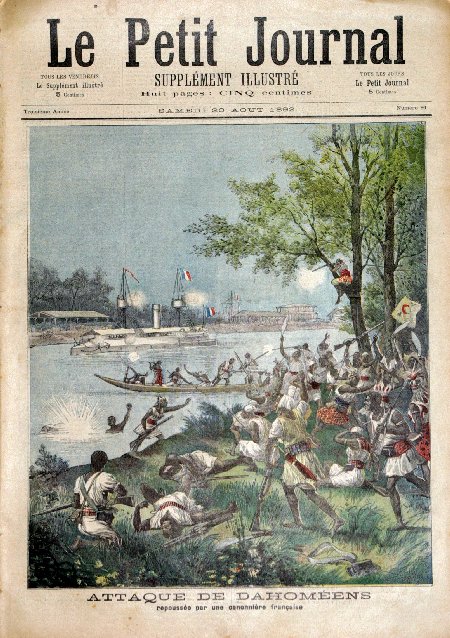 journal Le petit journal illustré Attaque de Dahoméens repoussée par une canonnière française.