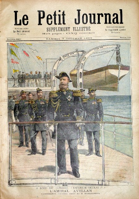 journal Le petit journal illustré A bord du cuirassé 'Empereur-Nicolas 1er'. L'Amiral Avellan commandant l'escadre russe de la Méditerranée.