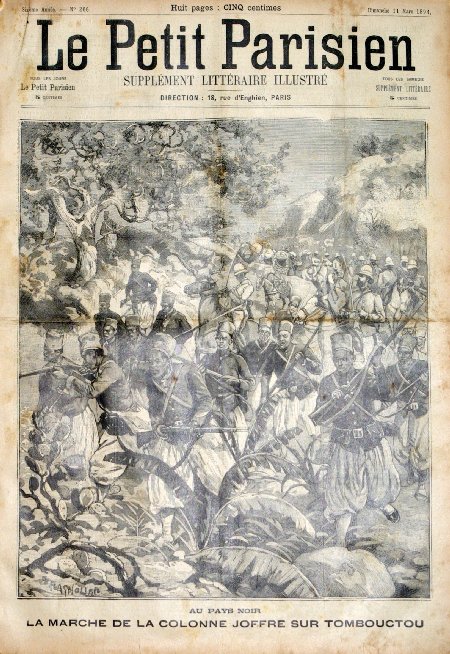 journal Le petit Parisien illustré Au pays noir. La marche de la colonne Joffre sur Tombouctou.