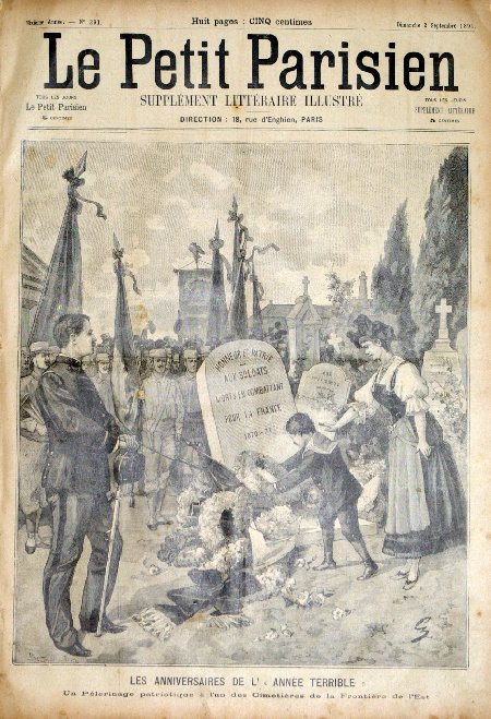 journal Le petit Parisien illustré Les anniversaires de l'Année Terrible. Un pélerinage patriotique à l'un des cimetières de la frontière de l'Est.