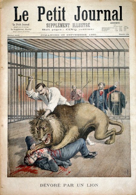 journal Le petit journal illustré Dévoré par un lion.