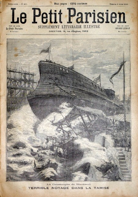 journal Le petit Parisien illustré La catastrophe de Blackwall. Terrible noyade dans la Tamise.