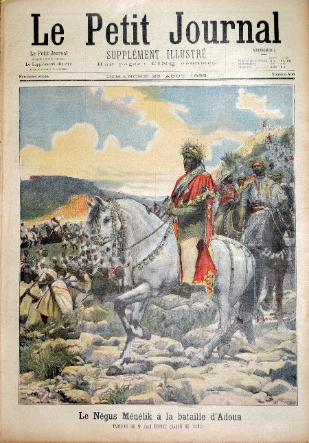 journal Le petit journal illustré Les Négus Ménélik à la bataille d'Adoua. Tableau de M. Paul Buffet (salon de 1898).