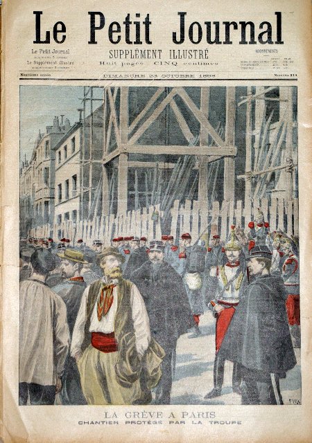 journal Le petit journal illustré La grève à Paris. Chantier protégé par la troupe.