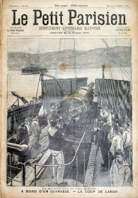 journal Le petit Parisien illustré Les armements dans nos ports militaires. A bord d'un cuirassé. Le coup de canon.
