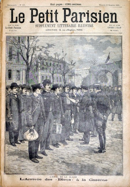 journal Le petit Parisien illustré L'appel de la Classe. L'arrivée des Bleus à la Caserne.