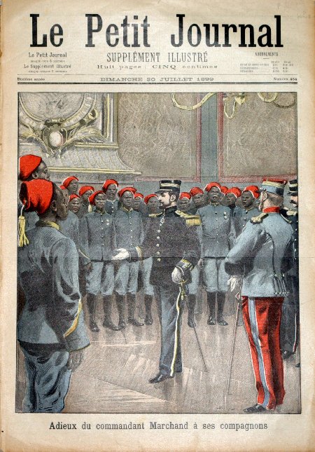 journal Le petit journal illustré Adieux du Commandant Marchand à ses compagnons sénégalais en route pour leur pays.