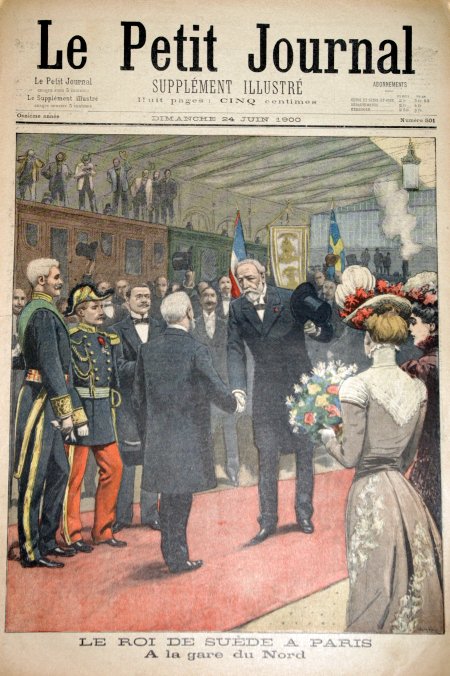 journal Le petit journal illustré Le Roi de Suède à Paris. A la gare du Nord.