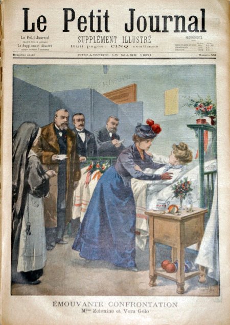 journal Le petit journal illustré Emouvante confrontation. Mlles Zelenine et Vera Gelo. Cette dernière ayant fait feu sur M. Deschanel dont Mlle Zelenine est la compagne.