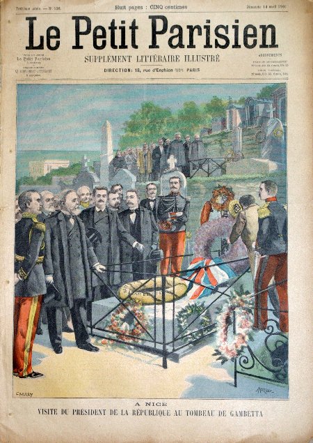 journal Le petit Parisien illustré A Nice. Visite du Président de la République au tombeau de Gambetta.