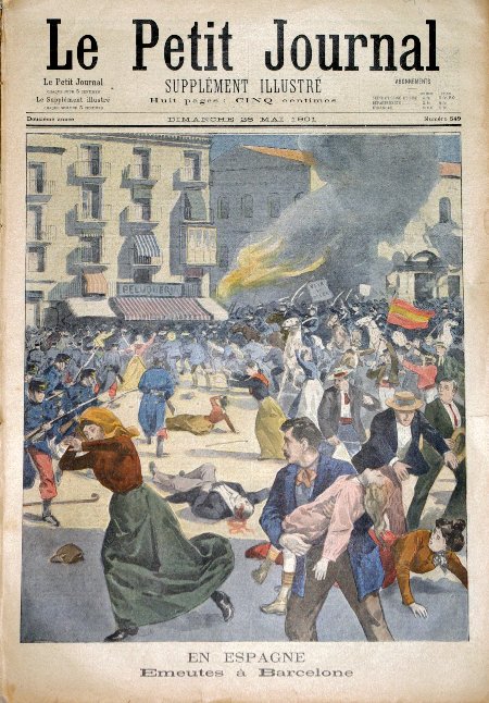 journal Le petit journal illustré En Espagne. Emeutes à Barcelone.