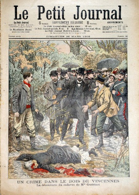 journal Le petit journal illustré Un crime dans le bois de Vincennes. La découverte du cadavre de Mlle Guérinot.