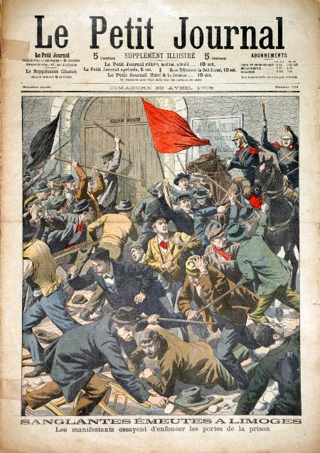 journal Le petit journal illustré Sanglantes émeutes à Limoges. Les manifestants essayent d'enfoncer les portes de la prison.
