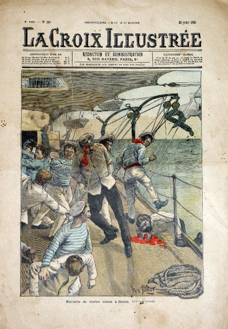 journal La Croix Illustrée Mutinerie de marins russes à Odessa. Cuirassé Potemkine
