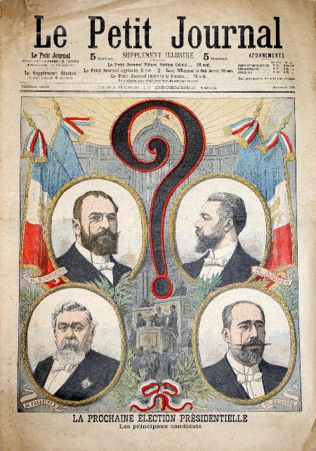 journal Le petit journal illustré La prochaine Election Présidentielle. Les principaux candidats (M. Bourgeois, M. Doumer, M. Fallières, M. Rouvier).