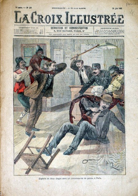 journal La Croix Illustrée Exploits de deux singes dans un commisariat de police, à Paris.